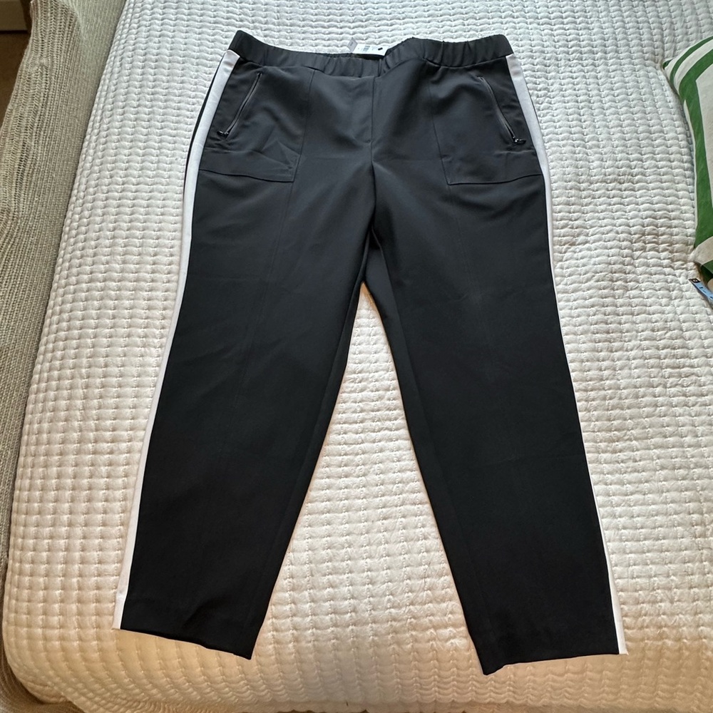 Lane Bryant Black Ankle-Length Cropped Pants with White Stripe on Outside Leg